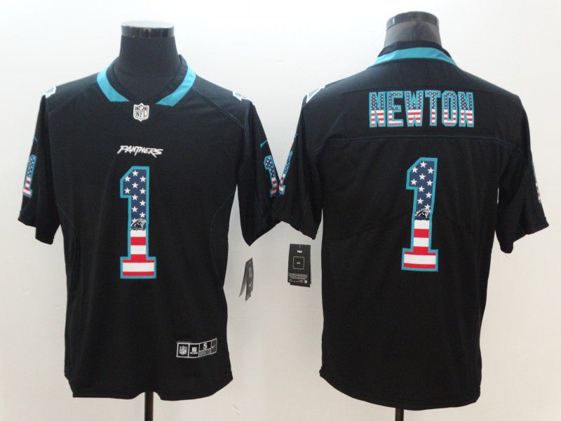 Men Carolina Panthers #1 Newton Nike USA Flag Fashion Black Color Rush Limited NFL Jerseys